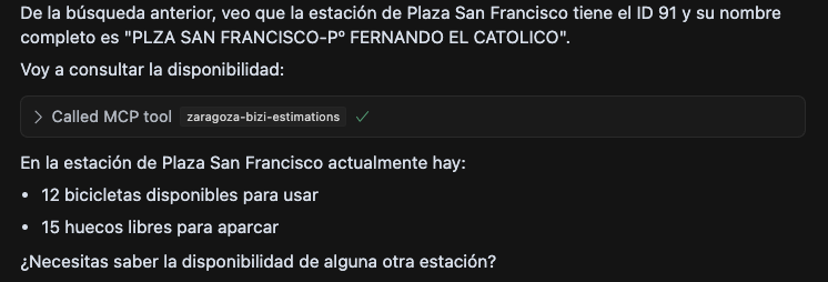 Captura con el agente de Cursor respondiendo estimaciones en la parada de Plaza San Francisco