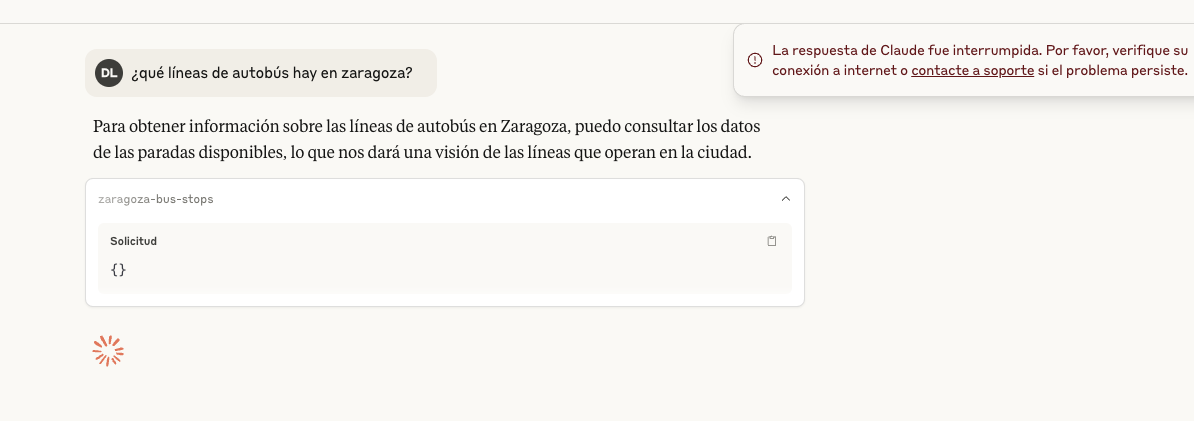 Captura con error al obtener paradas de bus en Claude Desktop